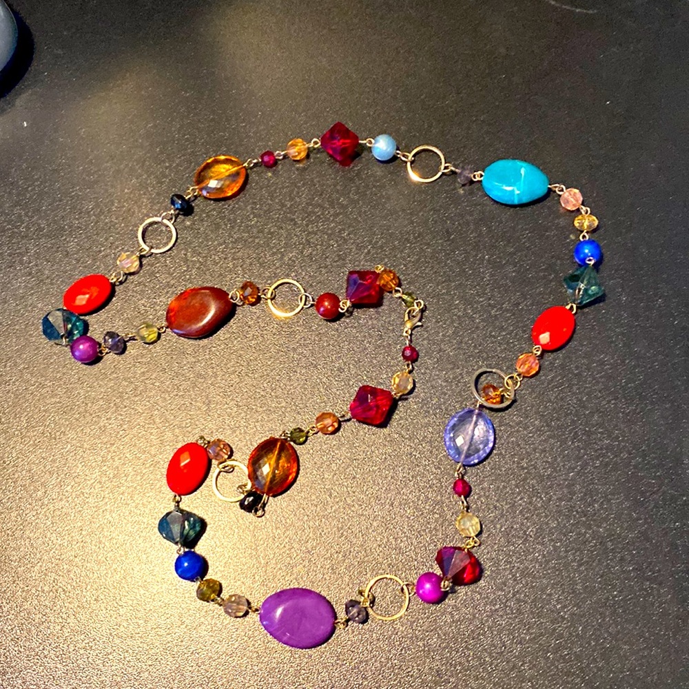 Multicolored beaded necklace approximately 32”